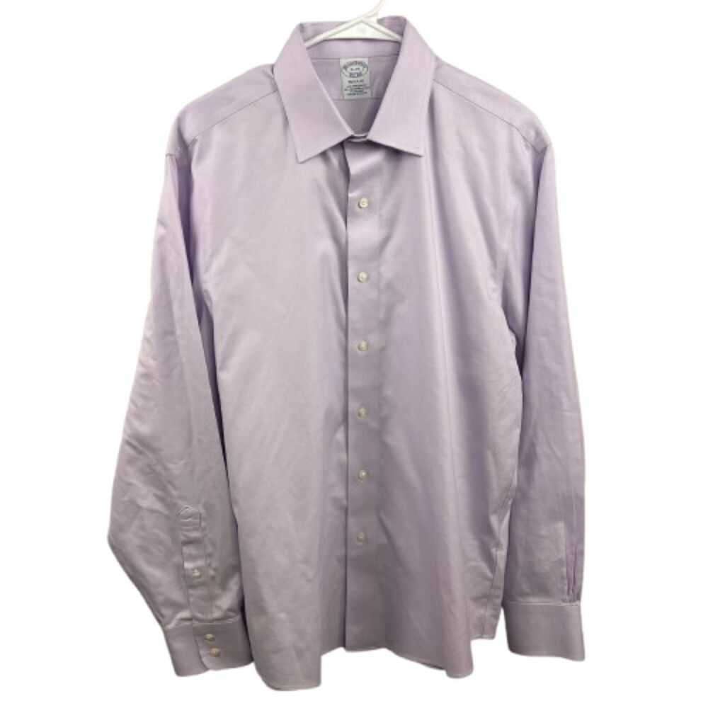 Brooks Brothers Non-Iron Stretch Supima Shirt 16-35 Lavender Regular Fit Size L